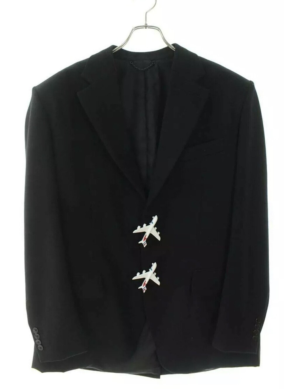 Louis Vuitton Black Wool Blazer with Airplane Pin Detail, EU